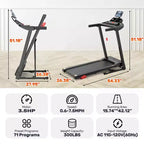 Tapis roulant 3,5 CV pour la maison, tapis de course pliable capacité 136 kg avec plus de 64+7 entraînements, application avec cours gratuits, deux haut-parleurs HiFi, tapis de course pour la marche et la course