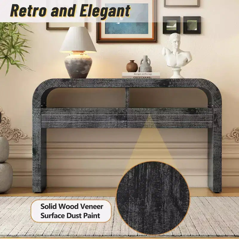 Clihome Console Table Entryway Table, Retro Curved Sofa Table with 2 Large Drawers, Narrow Console Table for Living Room Hallway Entrance