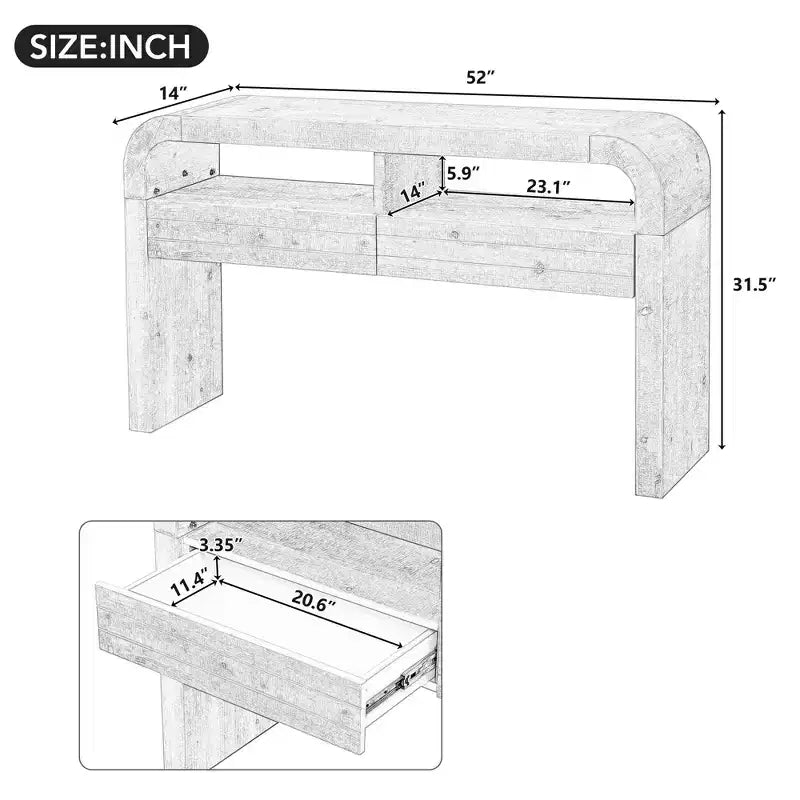 Clihome Console Table Entryway Table, Retro Curved Sofa Table with 2 Large Drawers, Narrow Console Table for Living Room Hallway Entrance
