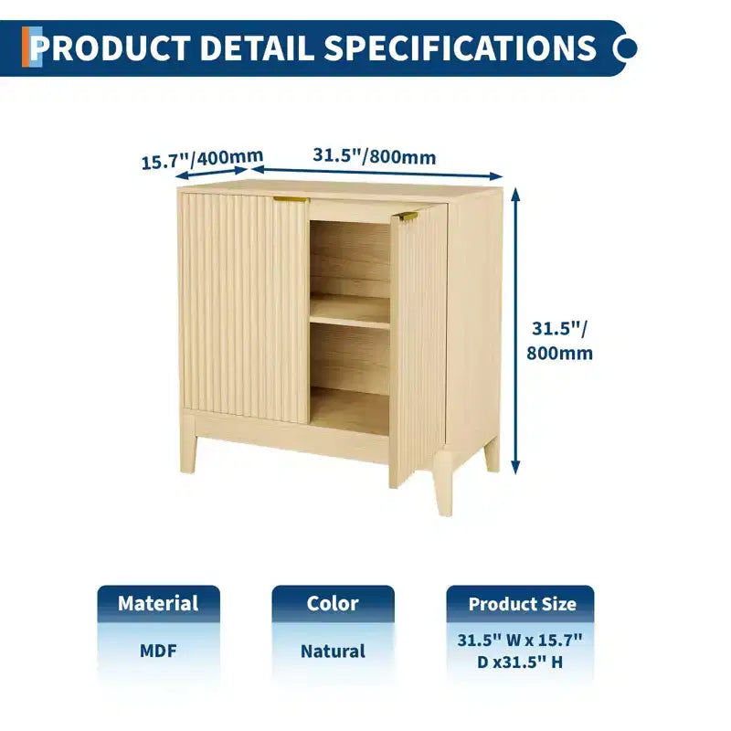 31.5 Fluted Sideboard Buffet Cabinet, Modern Small Coffee Bar Cabinet with Adjustable Shelves, Entryway Console Table, Floor Cupboard Cabinet