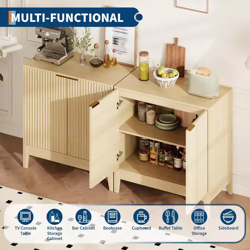 31.5 Fluted Sideboard Buffet Cabinet, Modern Small Coffee Bar Cabinet with Adjustable Shelves, Entryway Console Table, Floor Cupboard Cabinet