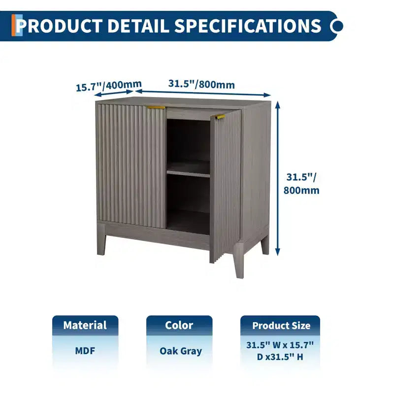 31.5 Fluted Sideboard Buffet Cabinet, Modern Small Coffee Bar Cabinet with Adjustable Shelves, Entryway Console Table, Floor Cupboard Cabinet