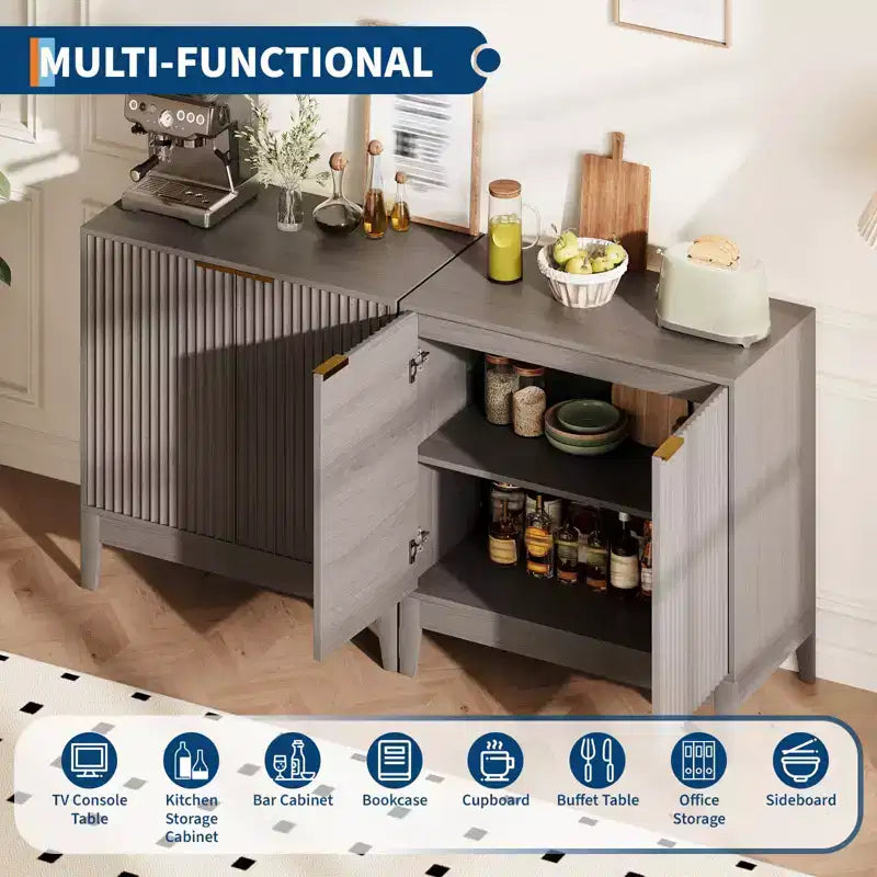 31.5 Fluted Sideboard Buffet Cabinet, Modern Small Coffee Bar Cabinet with Adjustable Shelves, Entryway Console Table, Floor Cupboard Cabinet