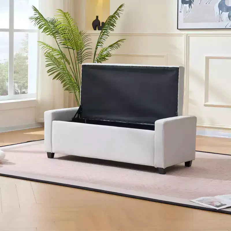 Okak Modern Button Tufting Ottoman Pull-out Storage Bench,Upholstered Indoor Footrest Shoe Bench for Bedroom,Hallway