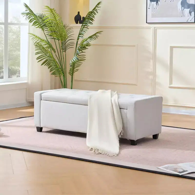 Okak Modern Button Tufting Ottoman Pull-out Storage Bench,Upholstered Indoor Footrest Shoe Bench for Bedroom,Hallway