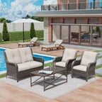 UPTIOT 4-Piece All-Weather Outdoor Lounge Set with Loveseat, Chairs & Tempered Table