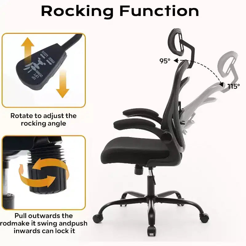 Chaise de bureau ergonomique, chaise de bureau d'ordinateur confortable avec accoudoirs relevables, chaise de jeu confortable avec support lombaire pour chambre à coucher, bureau, étudiant, siège large