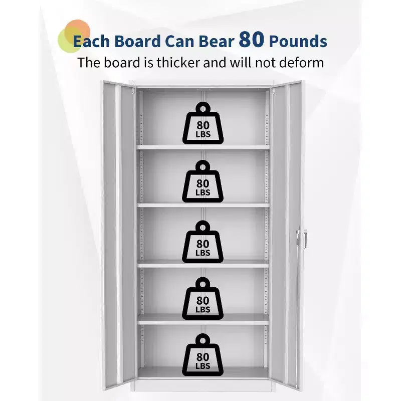71 Tall Metal Storage Cabinet with Locking Doors, 4 Adjustable Shelves & Leveling Feet, Heavy Duty Cold Rolled Steel Organizer for Pantry, Garage