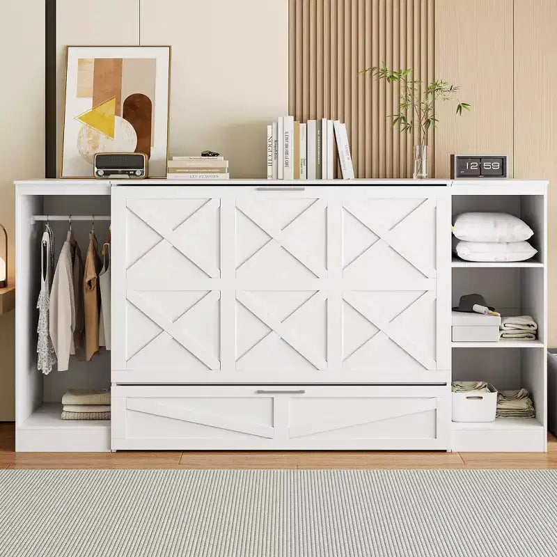 Clihome Twin Size Murphy Bed with Bedside Shelves and Wardrobe