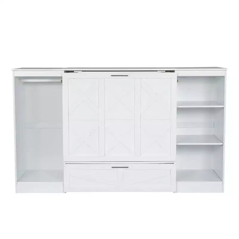 Clihome Twin Size Murphy Bed with Bedside Shelves and Wardrobe