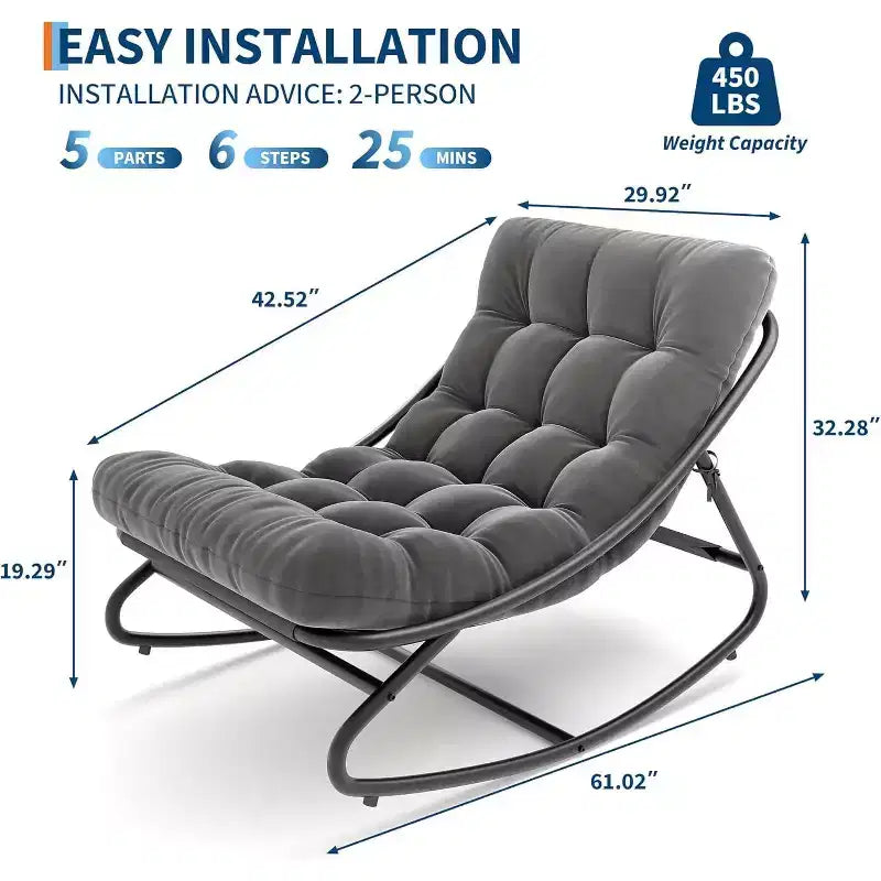 COZONY Oversized Papasan Rocking Chair, Thick Cushion 450 LBS Support Indoor Outdoor Rocking Egg Chair for Bedroom Living Room Patio Porch Garden