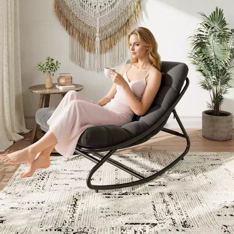 COZONY Oversized Papasan Rocking Chair, Thick Cushion 450 LBS Support Indoor Outdoor Rocking Egg Chair for Bedroom Living Room Patio Porch Garden