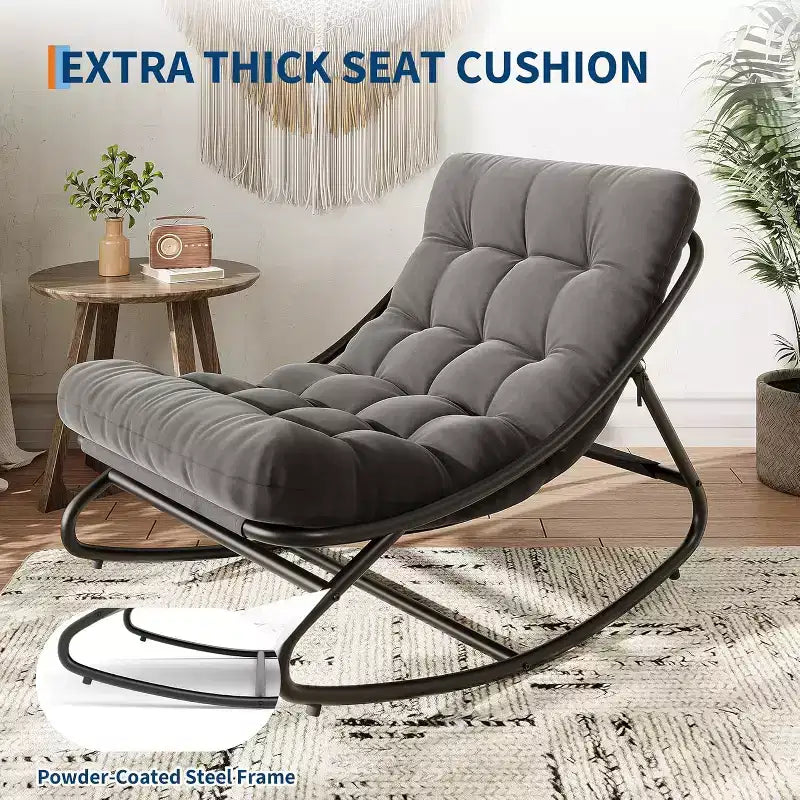 COZONY Oversized Papasan Rocking Chair, Thick Cushion 450 LBS Support Indoor Outdoor Rocking Egg Chair for Bedroom Living Room Patio Porch Garden
