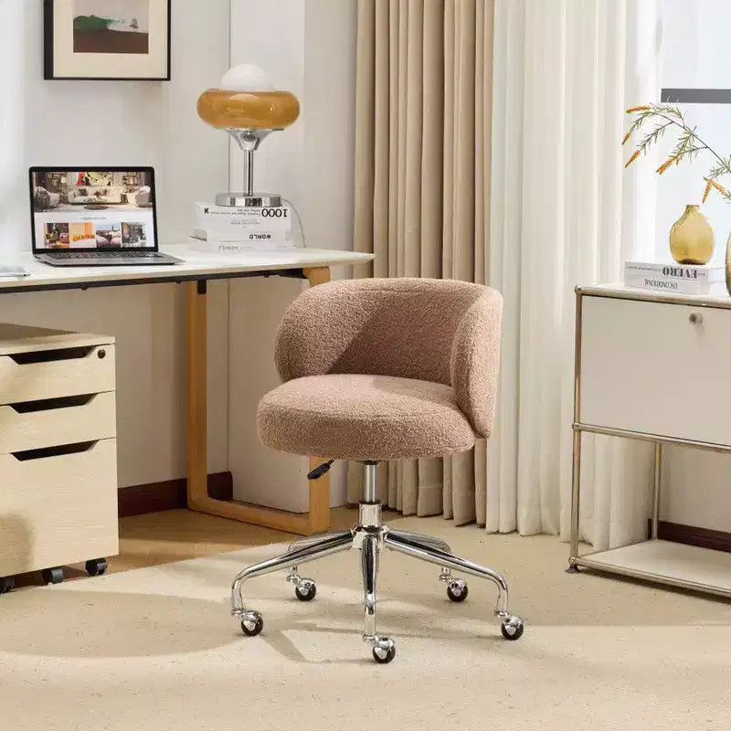 Karl Home Teddy Swivel Chair Adjustable Rolling Office Desk Chair with Wheels and Support for Living Room white