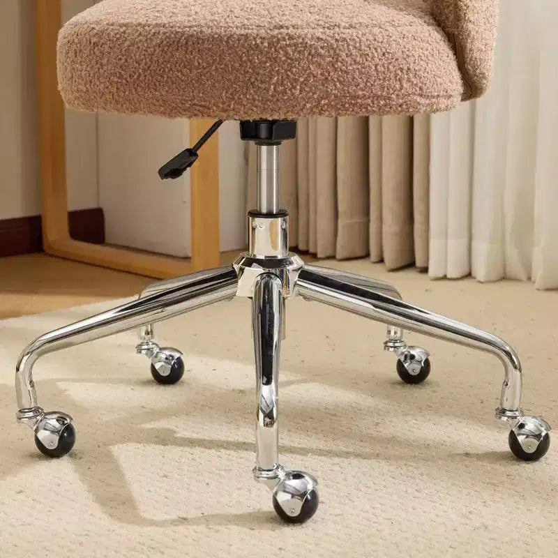 Karl Home Teddy Swivel Chair Adjustable Rolling Office Desk Chair with Wheels and Support for Living Room white