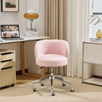 Karl Home Teddy Swivel Chair Adjustable Rolling Office Desk Chair with Wheels and Support for Living Room white