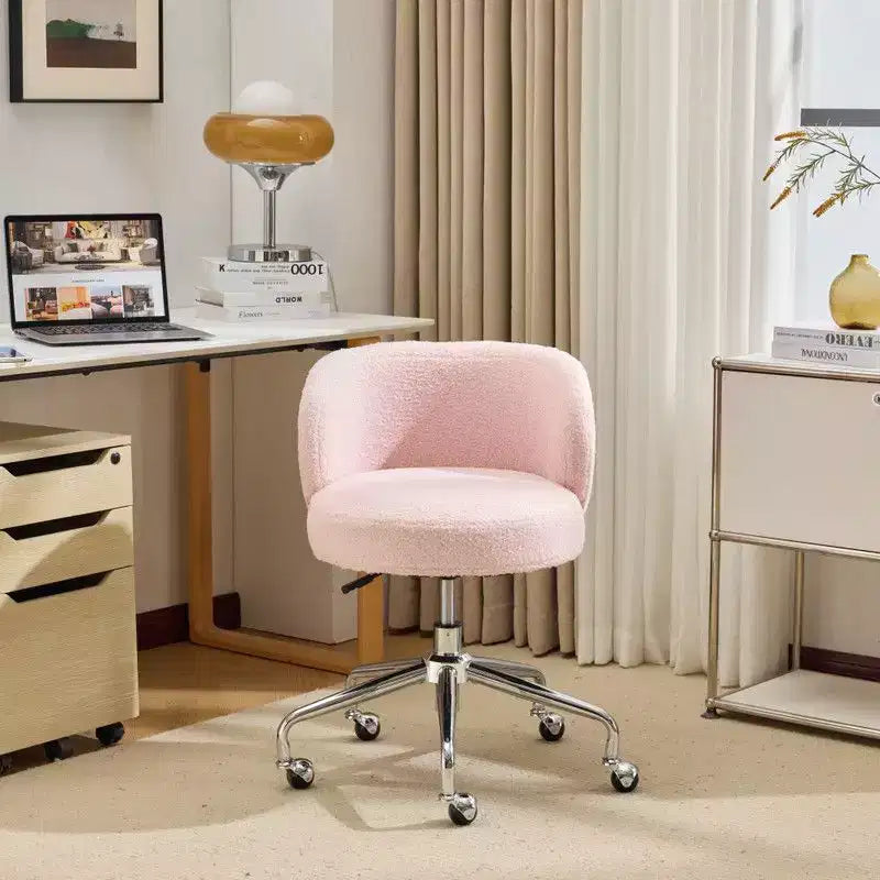 Karl Home Teddy Swivel Chair Adjustable Rolling Office Desk Chair with Wheels and Support for Living Room white