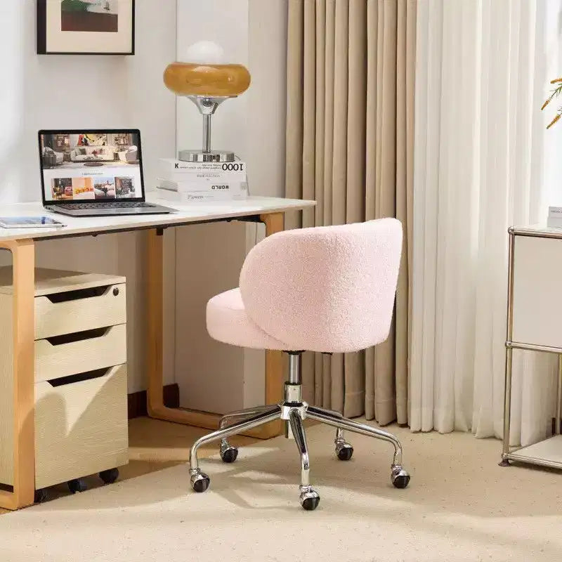 Karl Home Teddy Swivel Chair Adjustable Rolling Office Desk Chair with Wheels and Support for Living Room white
