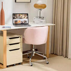 Karl Home Teddy Swivel Chair Adjustable Rolling Office Desk Chair with Wheels and Support for Living Room white