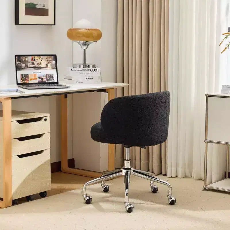Karl Home Teddy Swivel Chair Adjustable Rolling Office Desk Chair with Wheels and Support for Living Room white