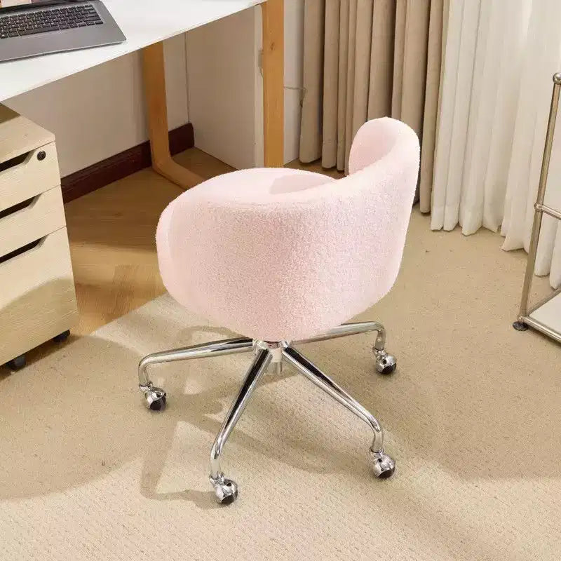 Karl Home Teddy Swivel Chair Adjustable Rolling Office Desk Chair with Wheels and Support for Living Room white