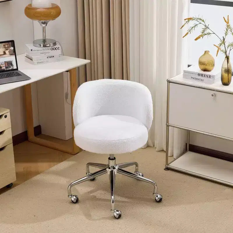 Karl Home Teddy Swivel Chair Adjustable Rolling Office Desk Chair with Wheels and Support for Living Room white