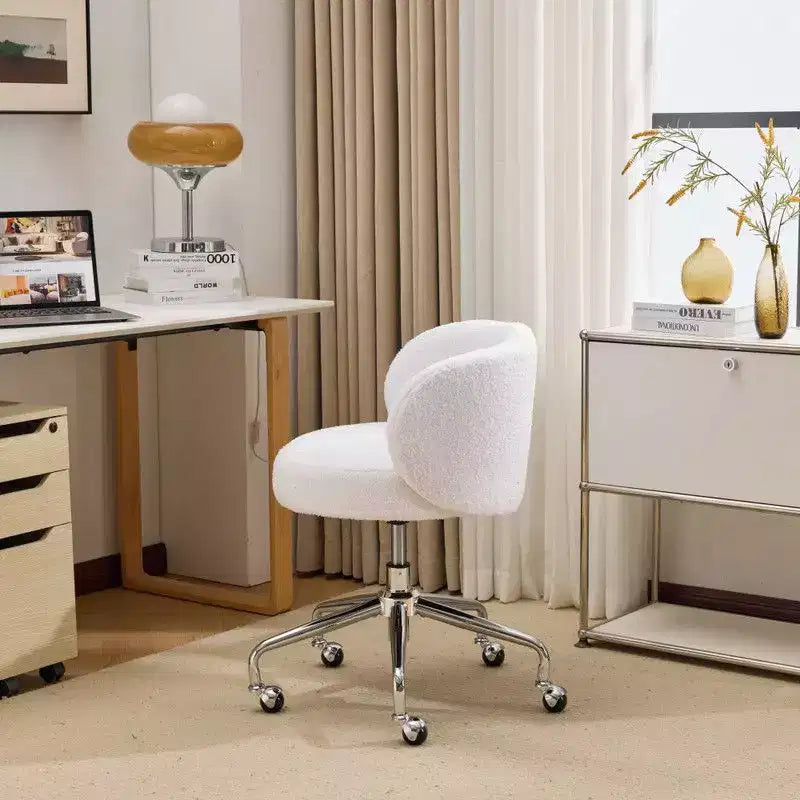 Karl Home Teddy Swivel Chair Adjustable Rolling Office Desk Chair with Wheels and Support for Living Room white