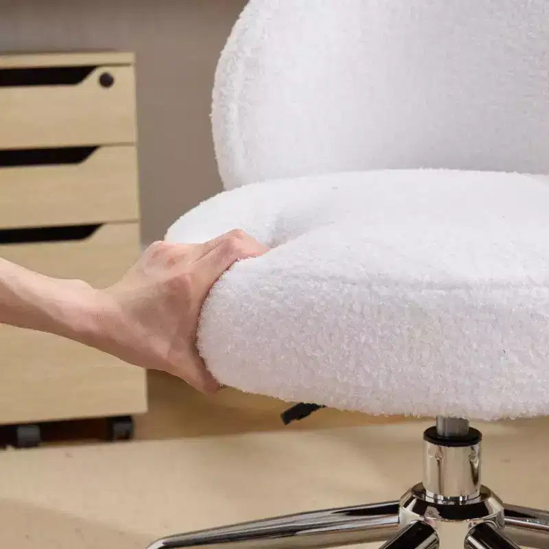 Karl Home Teddy Swivel Chair Adjustable Rolling Office Desk Chair with Wheels and Support for Living Room white