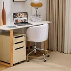 Karl Home Teddy Swivel Chair Adjustable Rolling Office Desk Chair with Wheels and Support for Living Room white