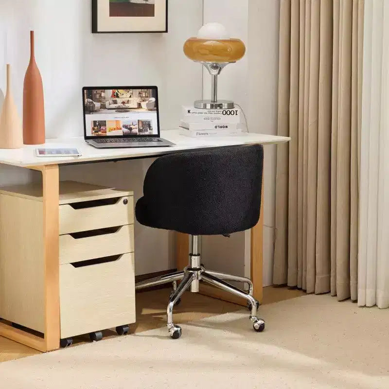 Karl Home Teddy Swivel Chair Adjustable Rolling Office Desk Chair with Wheels and Support for Living Room white