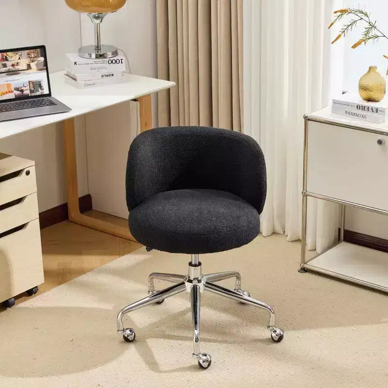 Karl Home Teddy Swivel Chair Adjustable Rolling Office Desk Chair with Wheels and Support for Living Room white