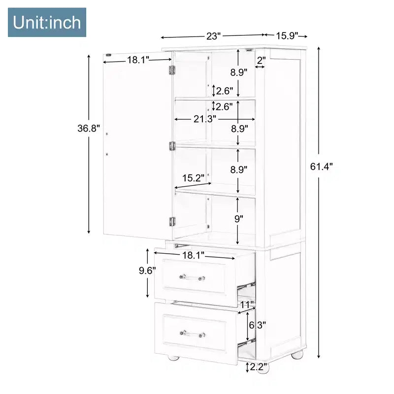 GDFStudio Avery Modern Wood Freestanding Bathroom Storage Cabinet with Drawers and Adjustable Shelf