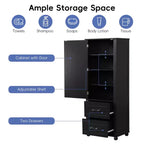 GDFStudio Avery Modern Wood Freestanding Bathroom Storage Cabinet with Drawers and Adjustable Shelf