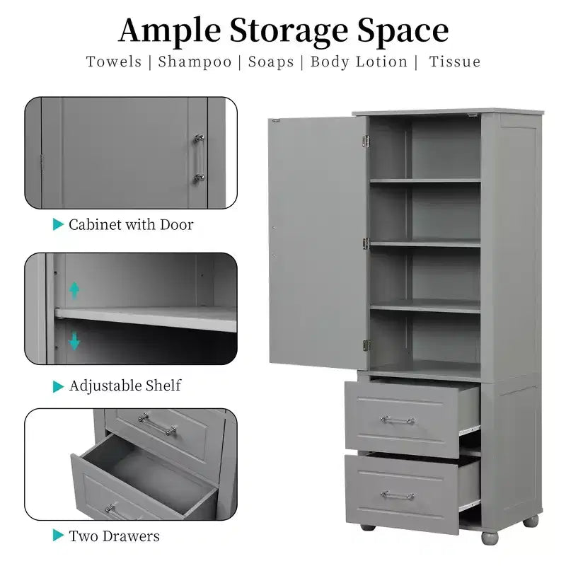 GDFStudio Avery Modern Wood Freestanding Bathroom Storage Cabinet with Drawers and Adjustable Shelf