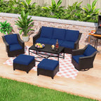 Ensemble de patio extérieur 6 pièces UPTIOT : 2 fauteuils pivotants, un canapé 3 places, une table basse et 2 poufs