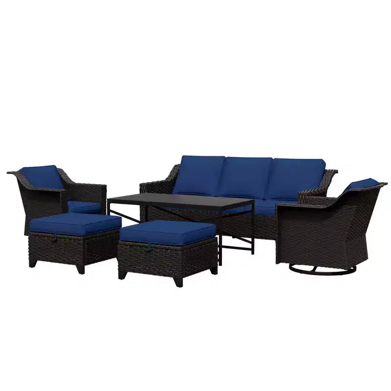 Ensemble de patio extérieur 6 pièces UPTIOT : 2 fauteuils pivotants, un canapé 3 places, une table basse et 2 poufs