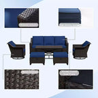 Ensemble de patio extérieur 6 pièces UPTIOT : 2 fauteuils pivotants, un canapé 3 places, une table basse et 2 poufs