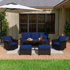 Ensemble de patio extérieur 6 pièces UPTIOT : 2 fauteuils pivotants, un canapé 3 places, une table basse et 2 poufs