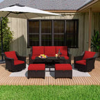 Ensemble de patio extérieur 6 pièces UPTIOT : 2 fauteuils pivotants, un canapé 3 places, une table basse et 2 poufs