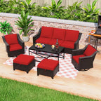 Ensemble de patio extérieur 6 pièces UPTIOT : 2 fauteuils pivotants, un canapé 3 places, une table basse et 2 poufs