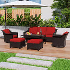 Ensemble de patio extérieur 6 pièces UPTIOT : 2 fauteuils pivotants, un canapé 3 places, une table basse et 2 poufs