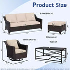 Ensemble de patio extérieur 6 pièces UPTIOT : 2 fauteuils pivotants, un canapé 3 places, une table basse et 2 poufs