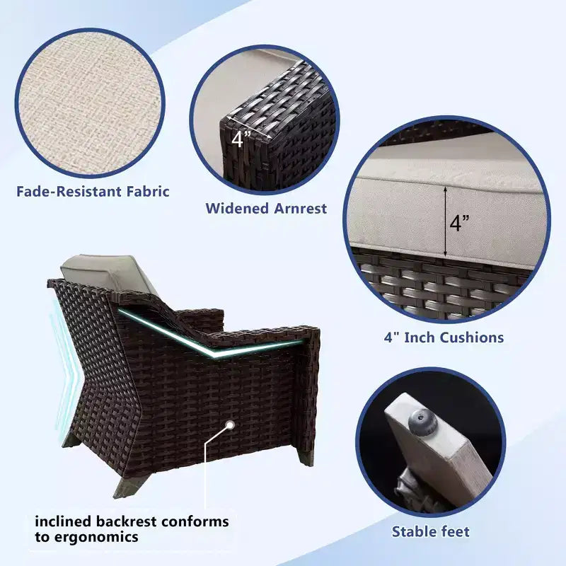 Ensemble de patio extérieur 6 pièces UPTIOT : 2 fauteuils pivotants, un canapé 3 places, une table basse et 2 poufs