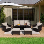Ensemble de patio extérieur 6 pièces UPTIOT : 2 fauteuils pivotants, un canapé 3 places, une table basse et 2 poufs