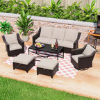 Ensemble de patio extérieur 6 pièces UPTIOT : 2 fauteuils pivotants, un canapé 3 places, une table basse et 2 poufs