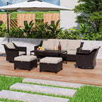 Ensemble de patio extérieur 6 pièces UPTIOT : 2 fauteuils pivotants, un canapé 3 places, une table basse et 2 poufs