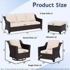 Ensemble modulaire d'extérieur 7 pièces UPTIOT : canapé 3 places, 2 fauteuils pivotants, 2 fauteuils et 2 poufs