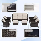 Ensemble modulaire d'extérieur 7 pièces UPTIOT : canapé 3 places, 2 fauteuils pivotants, 2 fauteuils et 2 poufs