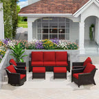Ensemble modulaire d'extérieur 7 pièces UPTIOT : canapé 3 places, 2 fauteuils pivotants, 2 fauteuils et 2 poufs