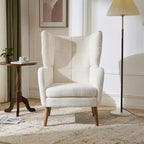 Modern Accent Chair with Birch Wood Legs, Teddy Fabric Upholstered Living Room Chair, Comfy Wingback Chair for Bedroom or Office-Panipeachy